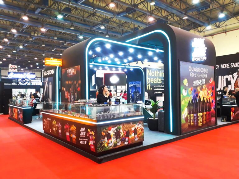 Custom exhibition stand at a B2B trade expo